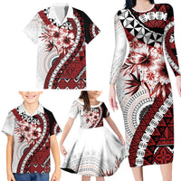 Bula Fiji Family Matching Long Sleeve Bodycon Dress and Hawaiian Shirt White Kaivity Masi Tapa LT7 - Polynesian Pride
