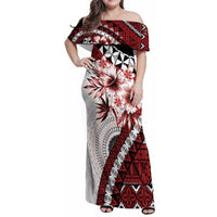 Bula Fiji Family Matching Off Shoulder Maxi Dress and Hawaiian Shirt White Kaivity Masi Tapa LT7 Mom's Dress White - Polynesian Pride