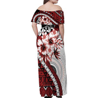 Bula Fiji Family Matching Off Shoulder Maxi Dress and Hawaiian Shirt White Kaivity Masi Tapa LT7 - Polynesian Pride