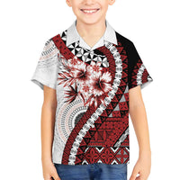 Bula Fiji Family Matching Off Shoulder Maxi Dress and Hawaiian Shirt White Kaivity Masi Tapa LT7 Son's Shirt White - Polynesian Pride