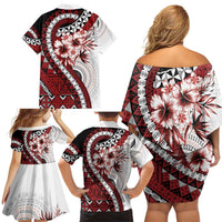 Bula Fiji Family Matching Off Shoulder Short Dress and Hawaiian Shirt White Kaivity Masi Tapa LT7 - Polynesian Pride