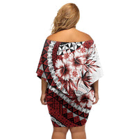 Bula Fiji Family Matching Off Shoulder Short Dress and Hawaiian Shirt White Kaivity Masi Tapa LT7 - Polynesian Pride