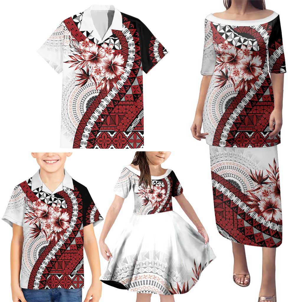 Bula Fiji Family Matching Puletasi and Hawaiian Shirt White Kaivity Masi Tapa LT7 - Polynesian Pride