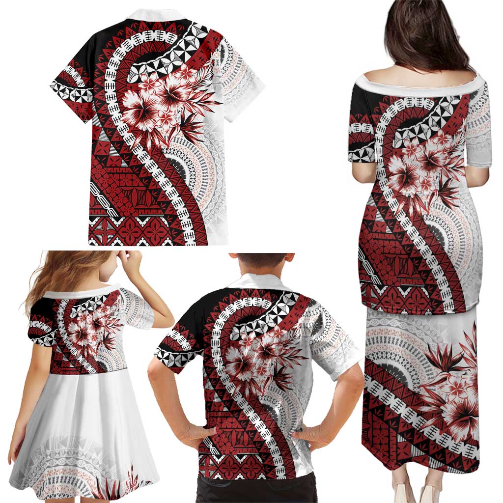 Bula Fiji Family Matching Puletasi and Hawaiian Shirt White Kaivity Masi Tapa LT7 - Polynesian Pride