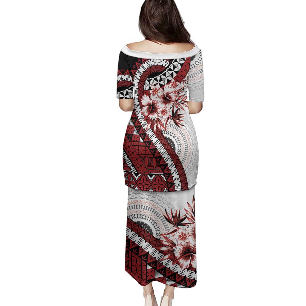 Bula Fiji Family Matching Puletasi and Hawaiian Shirt White Kaivity Masi Tapa LT7 - Polynesian Pride
