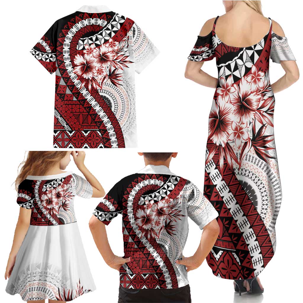 Bula Fiji Family Matching Summer Maxi Dress and Hawaiian Shirt White Kaivity Masi Tapa LT7 - Polynesian Pride