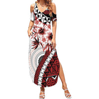 Bula Fiji Family Matching Summer Maxi Dress and Hawaiian Shirt White Kaivity Masi Tapa LT7 Mom's Dress White - Polynesian Pride