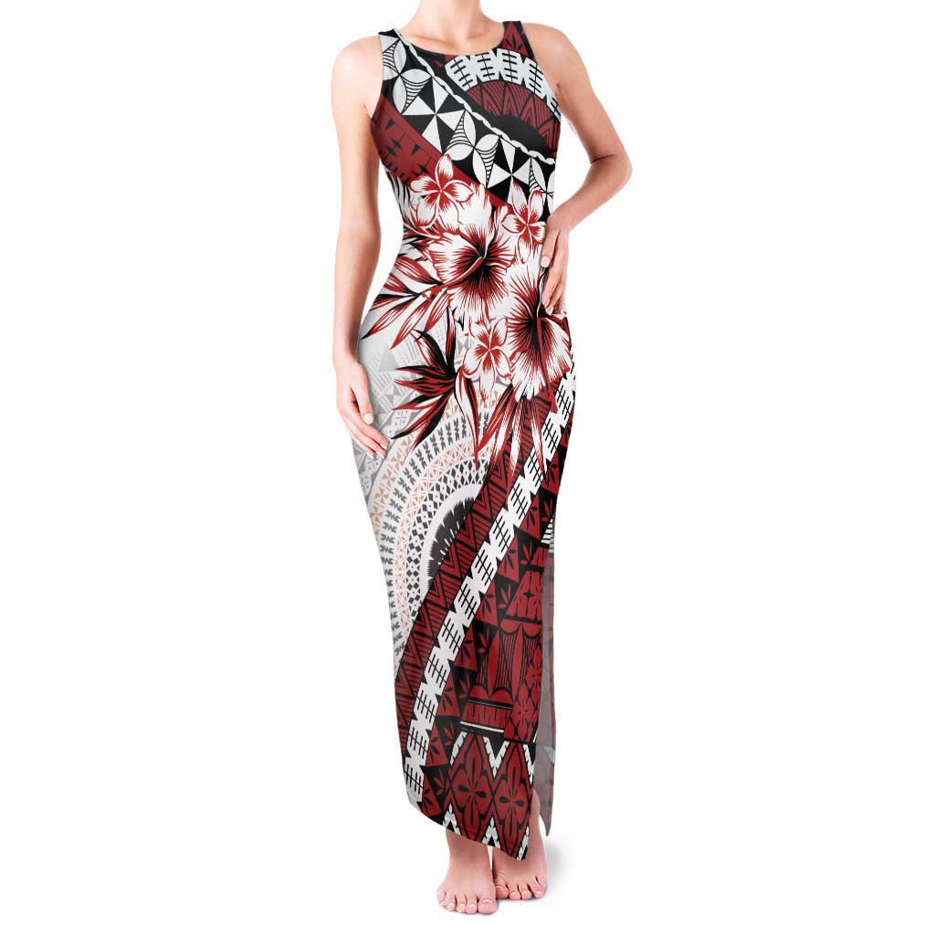 Bula Fiji Family Matching Tank Maxi Dress and Hawaiian Shirt White Kaivity Masi Tapa LT7 Mom's Dress White - Polynesian Pride
