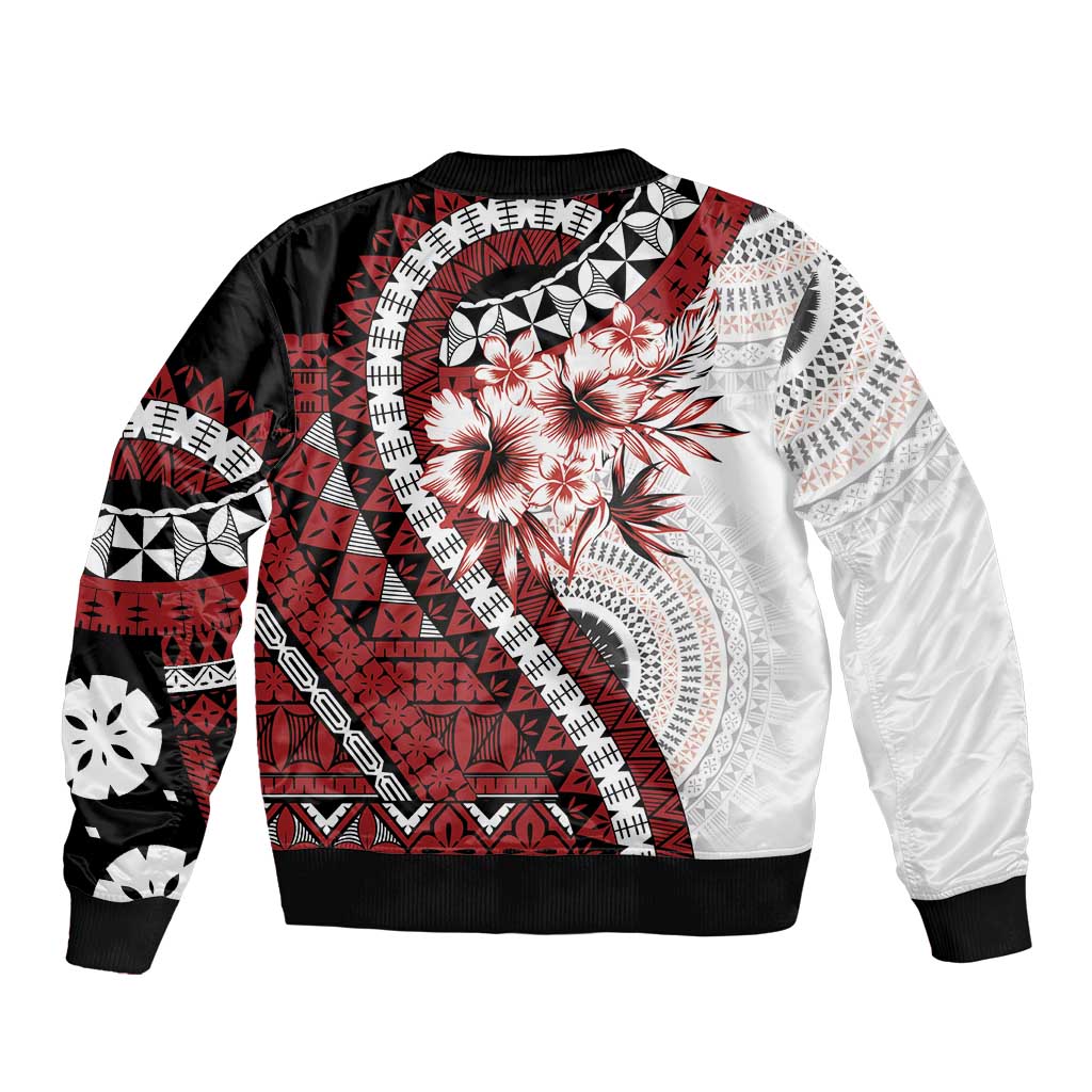 Bula Fiji Sleeve Zip Bomber Jacket White Kaivity Masi Tapa