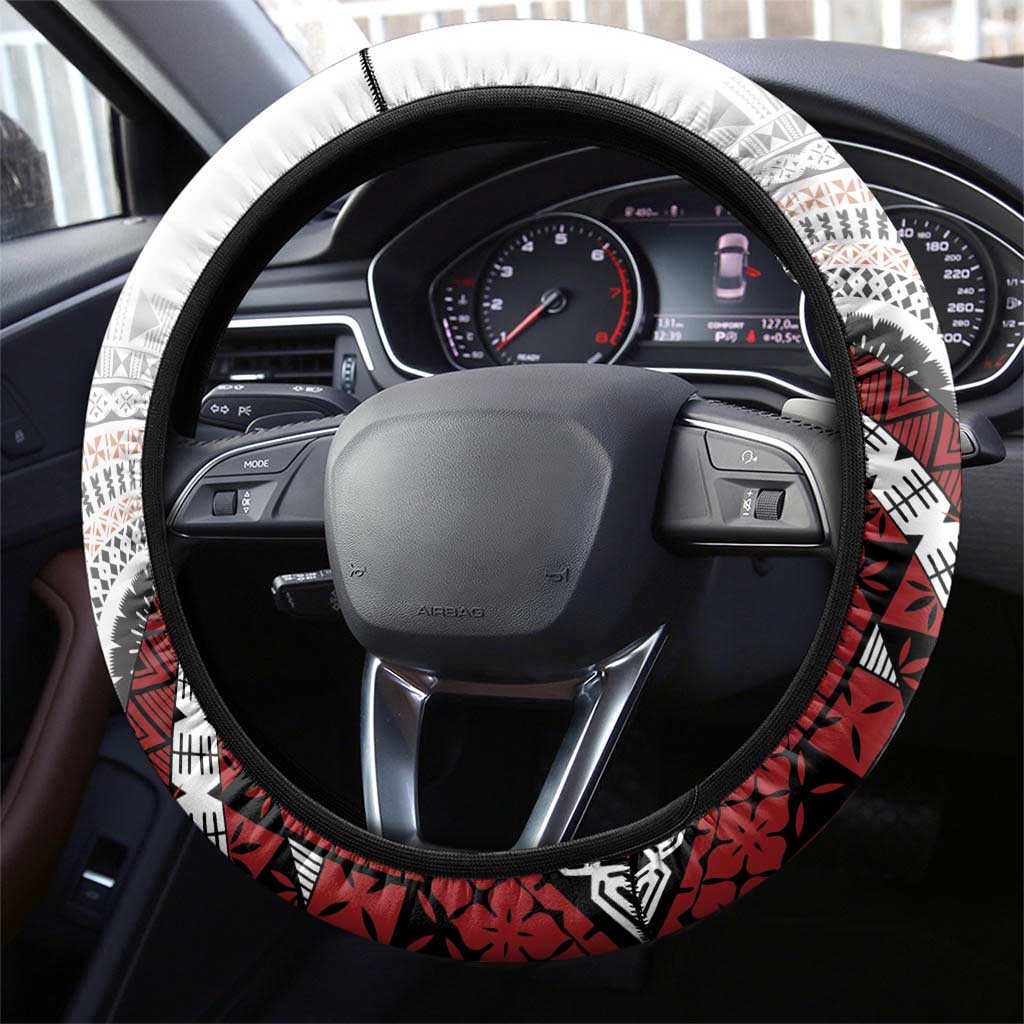 Bula Fiji Steering Wheel Cover White Kaivity Masi Tapa LT7 - Polynesian Pride