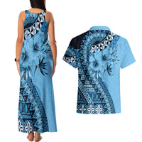Bula Fiji Couples Matching Tank Maxi Dress and Hawaiian Shirt Turquoise Kaivity Masi Tapa LT7 - Polynesian Pride