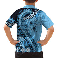 Bula Fiji Family Matching Long Sleeve Bodycon Dress and Hawaiian Shirt Turquoise Kaivity Masi Tapa LT7 - Polynesian Pride