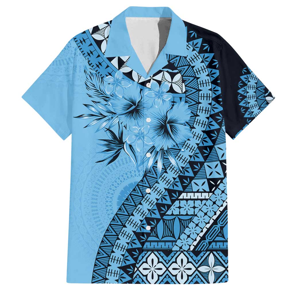 Bula Fiji Family Matching Long Sleeve Bodycon Dress and Hawaiian Shirt Turquoise Kaivity Masi Tapa LT7 Dad's Shirt - Short Sleeve Turquoise - Polynesian Pride