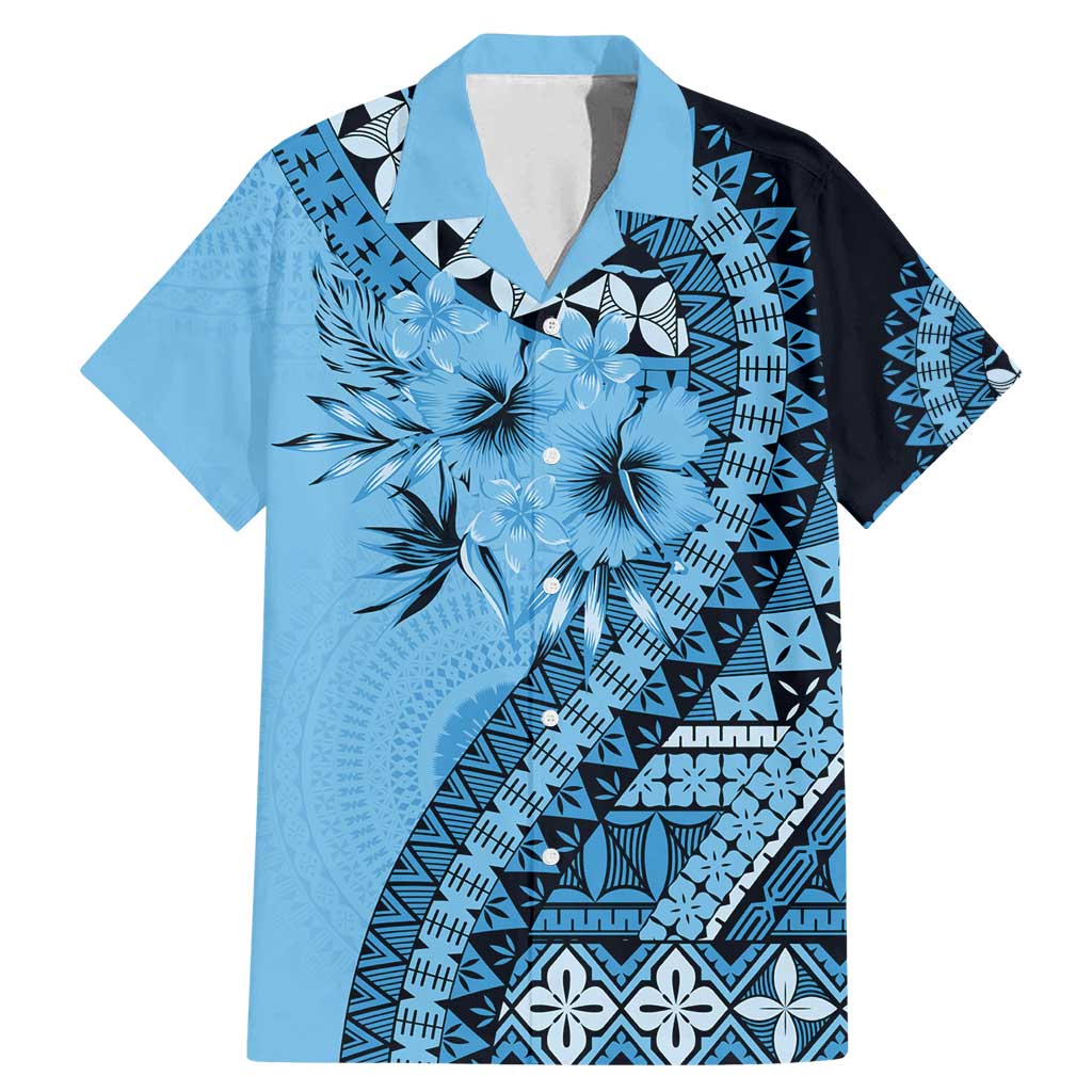 Bula Fiji Family Matching Mermaid Dress and Hawaiian Shirt Turquoise Kaivity Masi Tapa LT7 Dad's Shirt - Short Sleeve Turquoise - Polynesian Pride