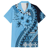 Bula Fiji Family Matching Off The Shoulder Long Sleeve Dress and Hawaiian Shirt Turquoise Kaivity Masi Tapa LT7 Dad's Shirt - Short Sleeve Turquoise - Polynesian Pride