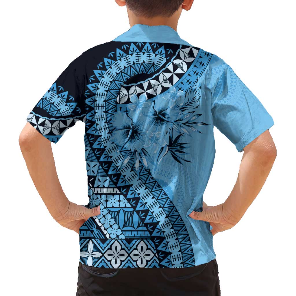 Bula Fiji Family Matching Off Shoulder Maxi Dress and Hawaiian Shirt Turquoise Kaivity Masi Tapa LT7 - Polynesian Pride