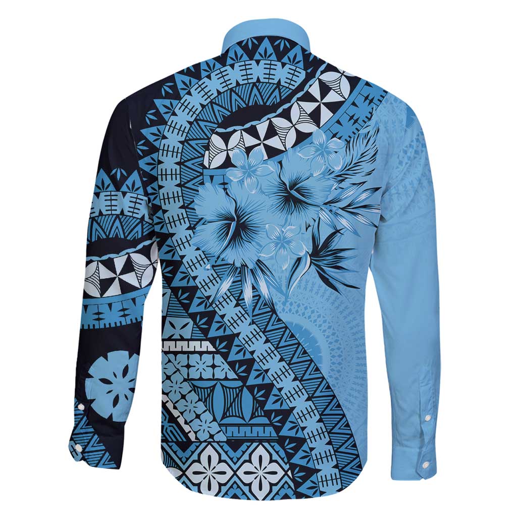 Bula Fiji Family Matching Off Shoulder Maxi Dress and Hawaiian Shirt Turquoise Kaivity Masi Tapa LT7 - Polynesian Pride
