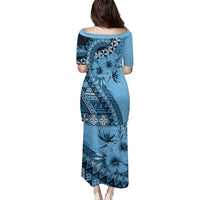 Bula Fiji Family Matching Puletasi and Hawaiian Shirt Turquoise Kaivity Masi Tapa LT7 - Polynesian Pride