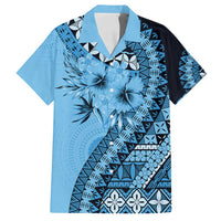 Bula Fiji Family Matching Summer Maxi Dress and Hawaiian Shirt Turquoise Kaivity Masi Tapa LT7 Dad's Shirt - Short Sleeve Turquoise - Polynesian Pride