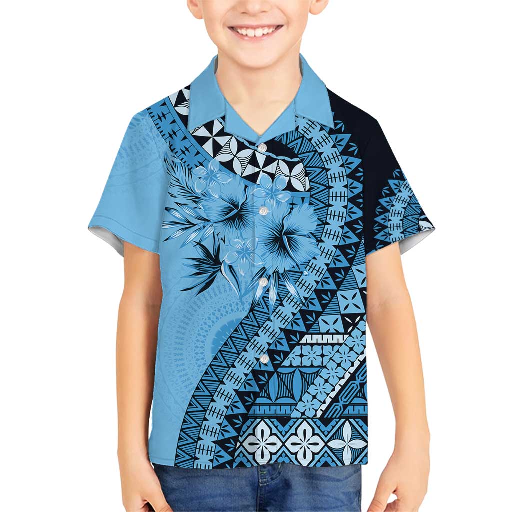 Bula Fiji Family Matching Summer Maxi Dress and Hawaiian Shirt Turquoise Kaivity Masi Tapa LT7 Son's Shirt Turquoise - Polynesian Pride