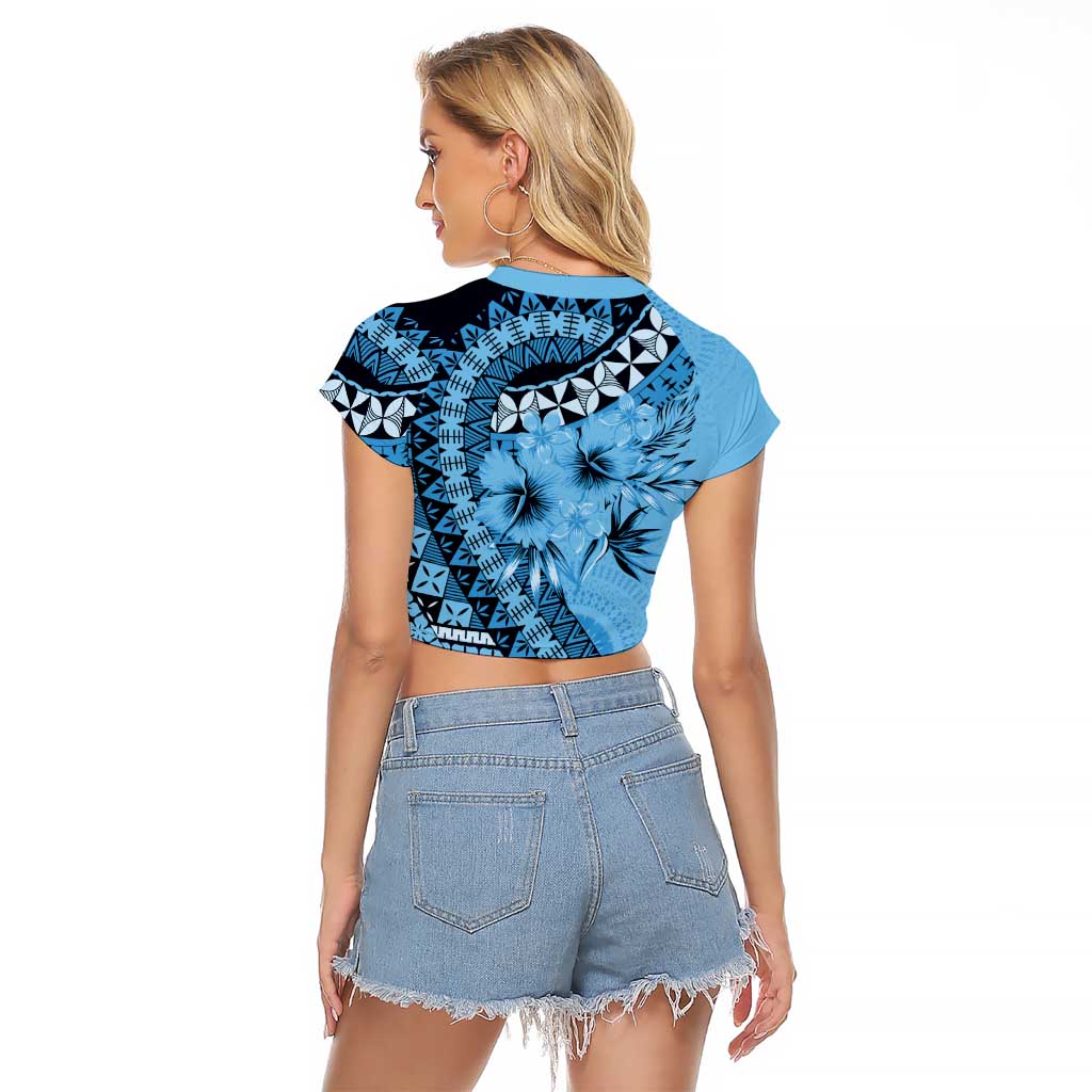 Bula Fiji Raglan Cropped T Shirt Turquoise Kaivity Masi Tapa