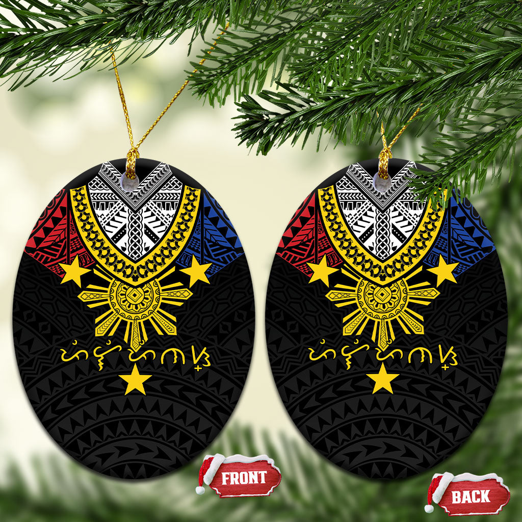 Philippines Heritage Baybayin Mix Polynesian Ceramic Ornament LT7 Oval Black - Polynesian Pride