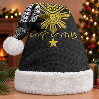 Philippines Heritage Baybayin Mix Polynesian Christmas Santa Hat LT7 With Fur Black - Polynesian Pride