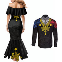 Philippines Heritage Baybayin Mix Polynesian Couples Matching Mermaid Dress and Long Sleeve Button Shirt