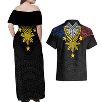 Philippines Heritage Baybayin Mix Polynesian Couples Matching Off Shoulder Maxi Dress and Hawaiian Shirt