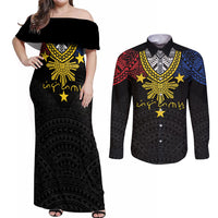 Philippines Heritage Baybayin Mix Polynesian Couples Matching Off Shoulder Maxi Dress and Long Sleeve Button Shirt