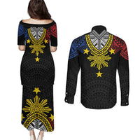 Philippines Heritage Baybayin Mix Polynesian Couples Matching Puletasi and Long Sleeve Button Shirt LT7 - Polynesian Pride