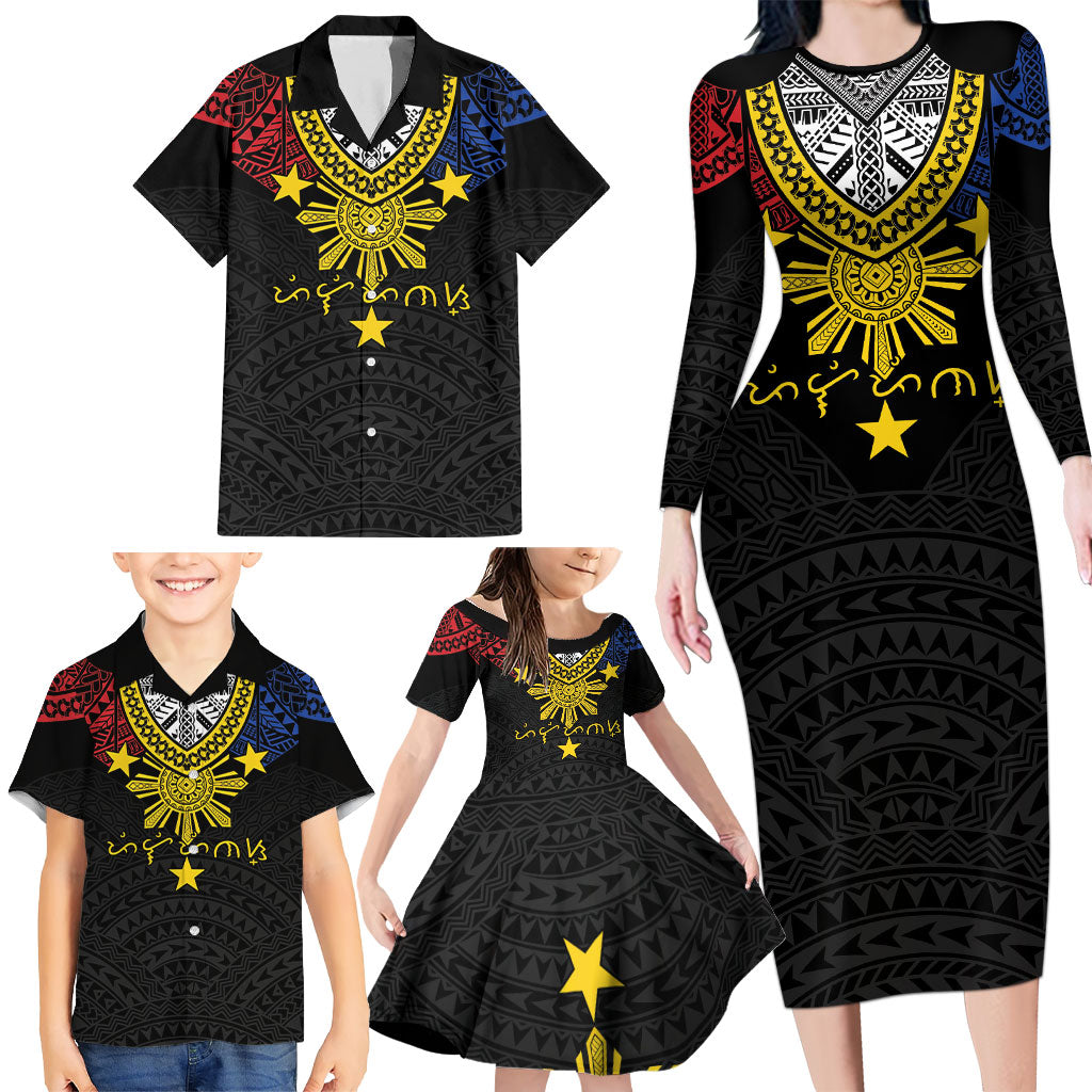 Philippines Heritage Baybayin Mix Polynesian Family Matching Long Sleeve Bodycon Dress and Hawaiian Shirt LT7 - Polynesian Pride