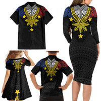 Philippines Heritage Baybayin Mix Polynesian Family Matching Long Sleeve Bodycon Dress and Hawaiian Shirt LT7 - Polynesian Pride