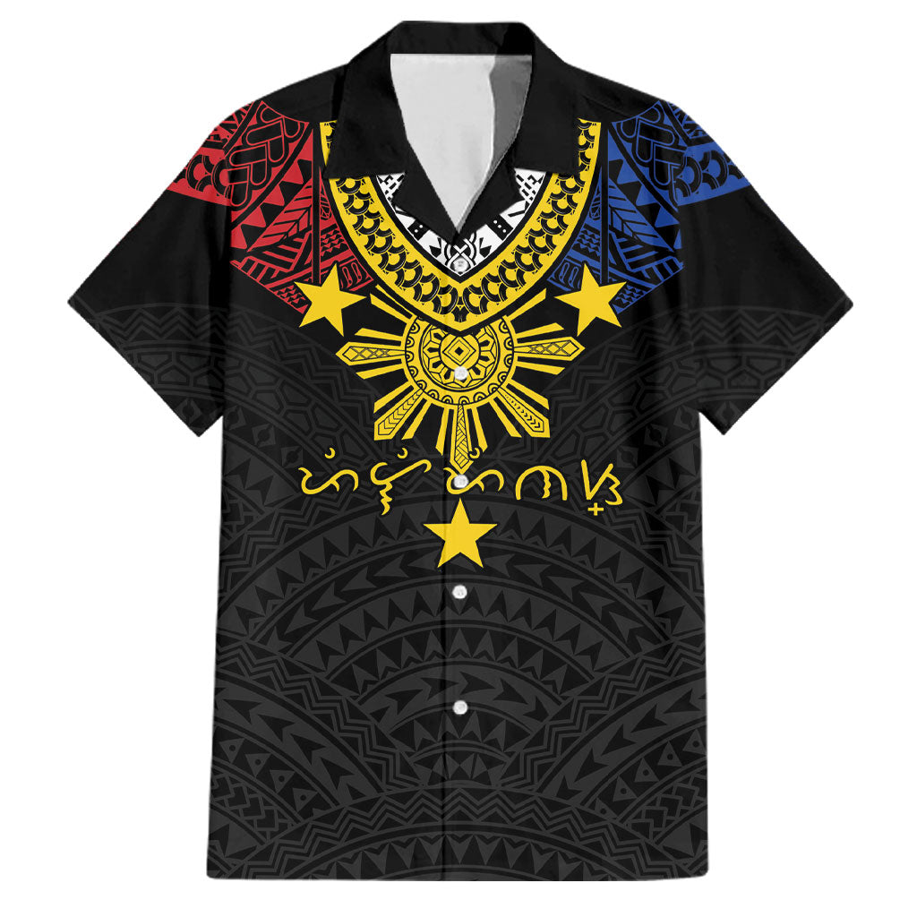 Philippines Heritage Baybayin Mix Polynesian Family Matching Long Sleeve Bodycon Dress and Hawaiian Shirt LT7 Dad's Shirt - Short Sleeve Black - Polynesian Pride