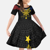 Philippines Heritage Baybayin Mix Polynesian Family Matching Off Shoulder Maxi Dress and Hawaiian Shirt LT7 Daughter's Dress Black - Polynesian Pride