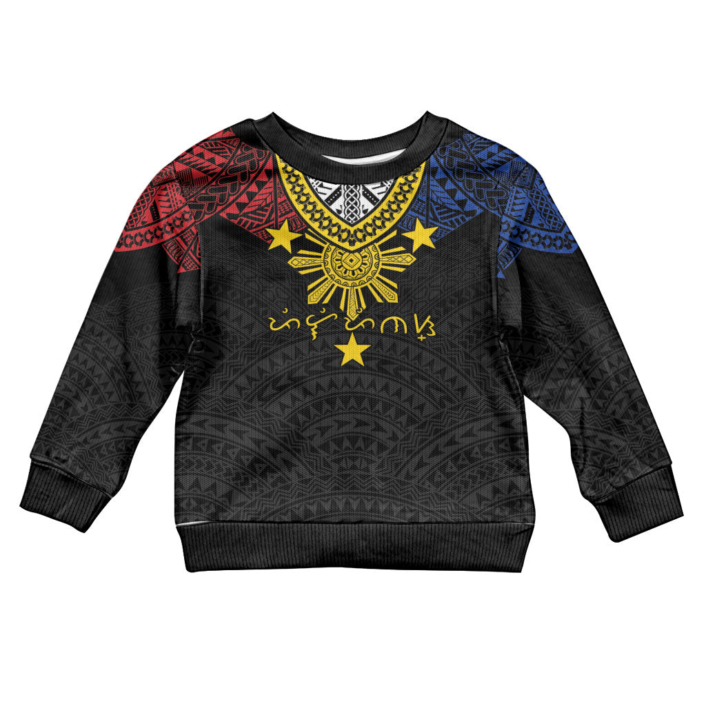 Philippines Heritage Baybayin Mix Polynesian Kid Ugly Christmas Sweater LT7 Kid Black - Polynesian Pride