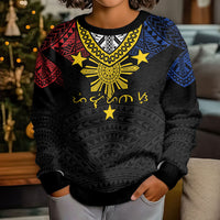 Philippines Heritage Baybayin Mix Polynesian Kid Ugly Christmas Sweater LT7 - Polynesian Pride