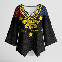 Philippines Heritage Baybayin Mix Polynesian Kimono Sleeve Blouse LT7 Female Black - Polynesian Pride