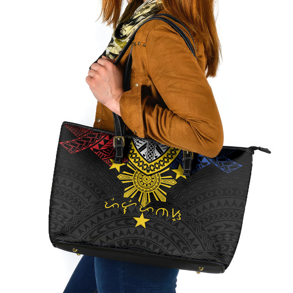 Philippines Heritage Baybayin Mix Polynesian Leather Tote Bag