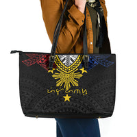Philippines Heritage Baybayin Mix Polynesian Leather Tote Bag