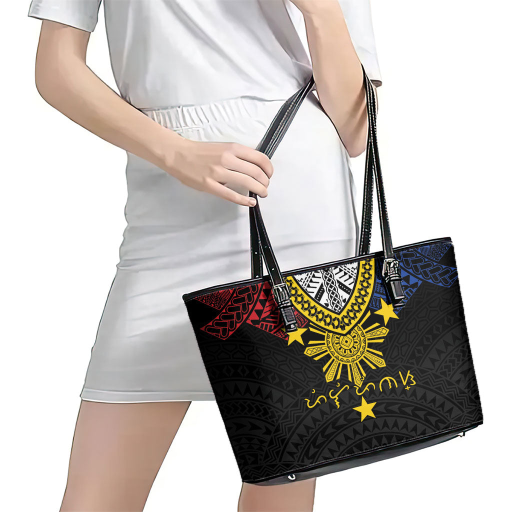 Philippines Heritage Baybayin Mix Polynesian Leather Tote Bag