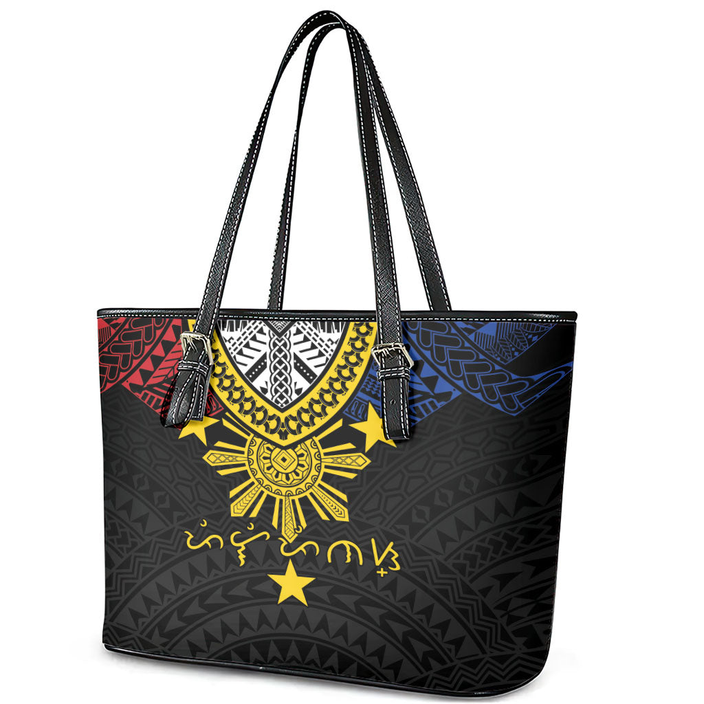 Philippines Heritage Baybayin Mix Polynesian Leather Tote Bag