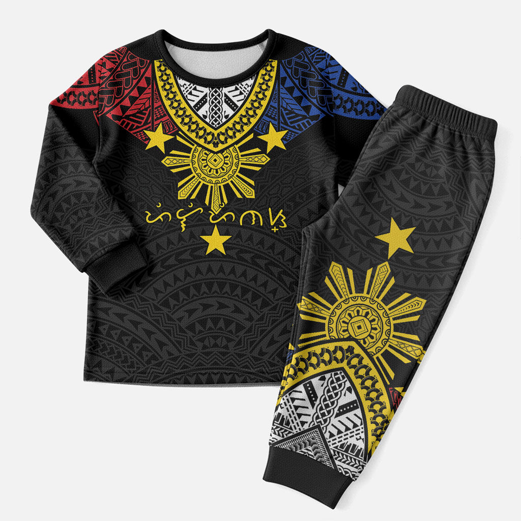 Philippines Heritage Baybayin Mix Polynesian Christmas Pajama Set LT7 Men Black - Polynesian Pride