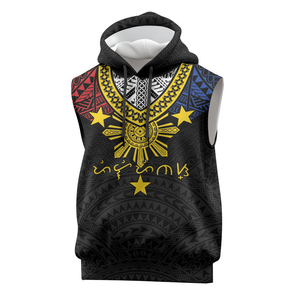 Philippines Heritage Baybayin Mix Polynesian Sleeveless Hoodie LT7 Black - Polynesian Pride
