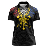 Philippines Heritage Baybayin Mix Polynesian Women Polo Shirt LT7 Female Black - Polynesian Pride