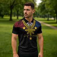 Philippines Heritage Baybayin Mix Polynesian Zipper Polo Shirt
