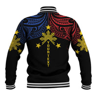 Philippines Heritage Personalized Baseball Jacket Baybayin Philipinas Sun
