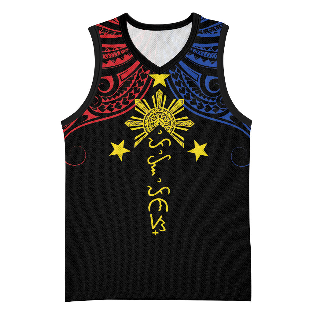 Philippines Heritage Personalized Basketball Jersey Baybayin Philipinas Sun LT7 Unisex Black - Polynesian Pride