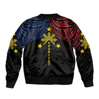 Philippines Heritage Personalized Bomber Jacket Baybayin Philipinas Sun