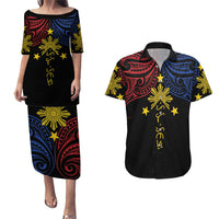 Philippines Heritage Personalized Couples Matching Puletasi and Hawaiian Shirt Baybayin Philipinas Sun